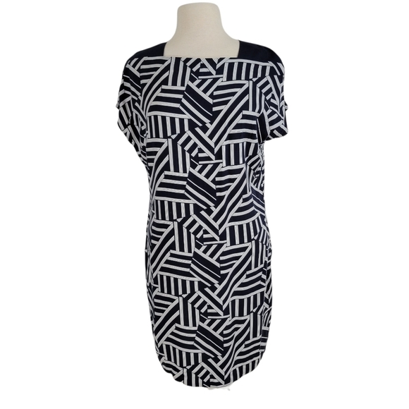 United Colors of Benetton Blue & White Abstract Striped Dohlman Sleeve Dress - Picture 1 of 7